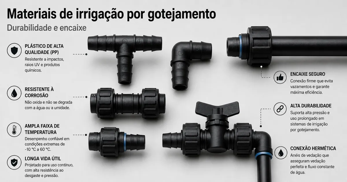 Conexões de plástico para irrigação por gotejamento com pontos de encaixe para mangueiras