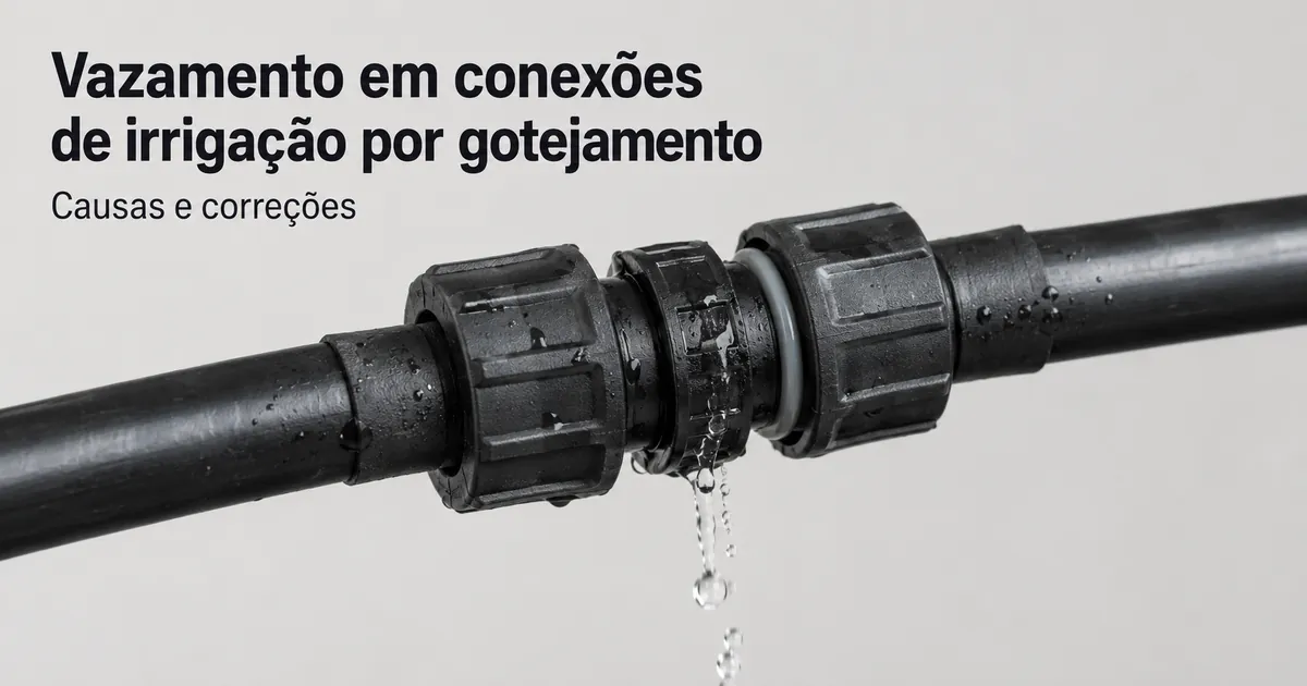Vazamento em uma conexão de irrigação por gotejamento no ponto de encaixe com a mangueira