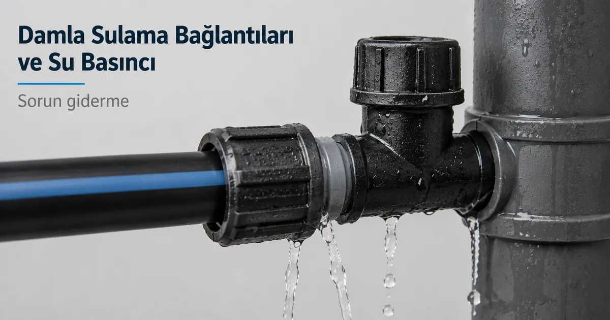 Su basıncı sorunlarının sızıntıya yol açabileceği boru yakınında damla sulama bağlantı parçaları
