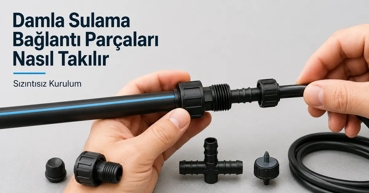 Sızıntıyı önlemek için boruya damla sulama bağlantı parçası takan eller