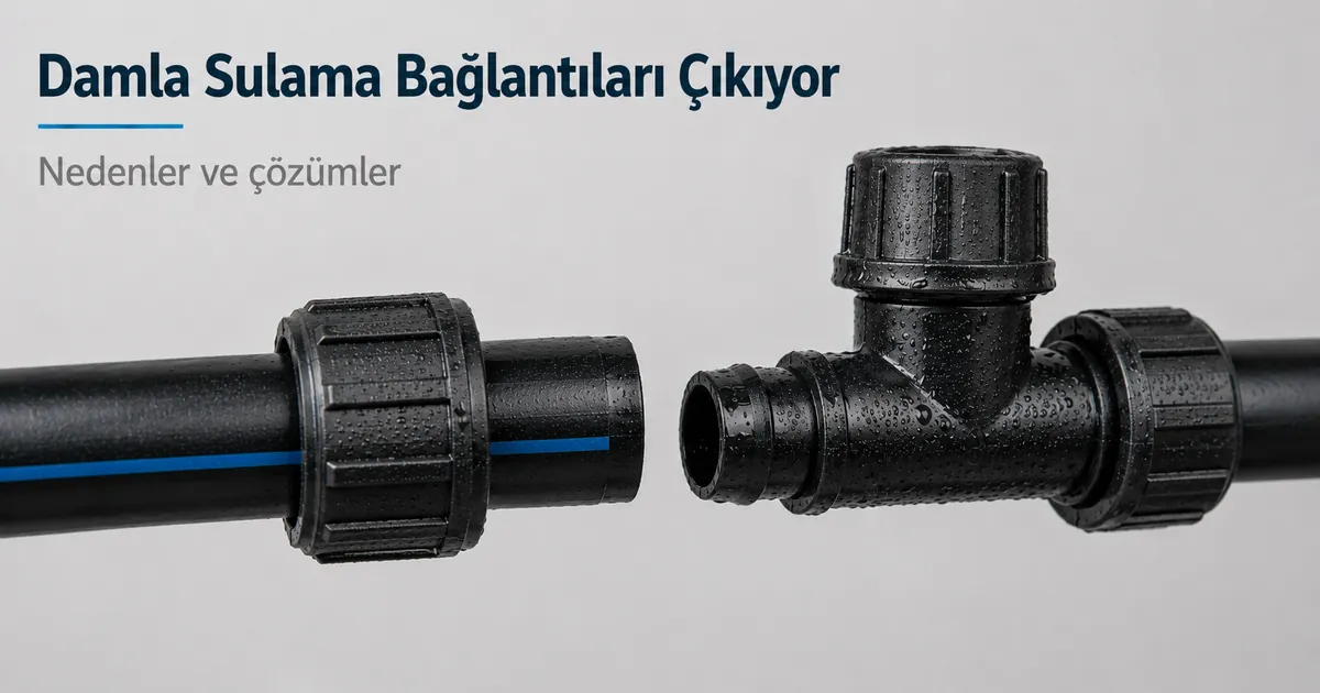 Basınç altında yerinden çıktıktan sonra borudan ayrılmış damla sulama bağlantı parçası